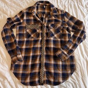 Free People Men’s Studded Plaid Flannel Western Button Up Shirt XS